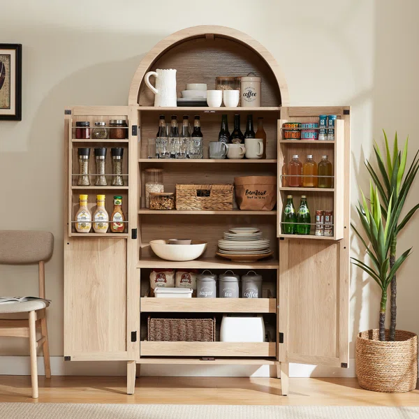 71 Inch Tall Arched Cabinet, Kitchen Pantry Cabinet With Doors & Shelves - Image 2