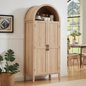 71 Inch Tall Arched Cabinet, Kitchen Pantry Cabinet With Doors & Shelves