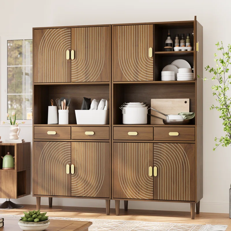 71" Kitchen Pantry Cabinet with 4 Doors & 3 Adjustable Shelves & 2 Drawers, Storage Cabinet for Kitchen, Dining Room, Living Room, Entryway - Image 2