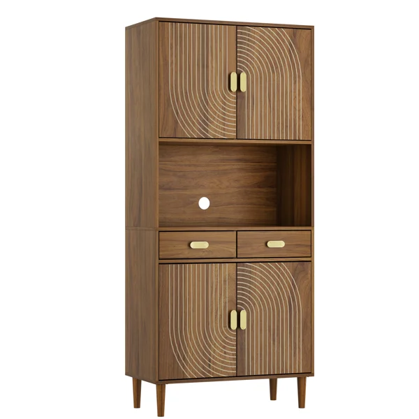 71" Kitchen Pantry Cabinet with 4 Doors & 3 Adjustable Shelves & 2 Drawers, Storage Cabinet for Kitchen, Dining Room, Living Room, Entryway - Image 3