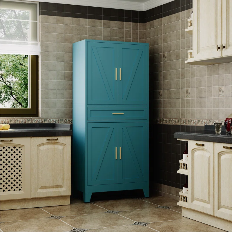 Large Metal Kitchen Pantry Cabinet With Adjustable Shelves - Freestanding Kitchen Storage Cabinet For Dining Room,livingroom Bathroom, Hallway, Workshop, Office (blue, 71"-1 Drawer) - Image 2